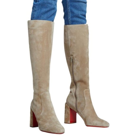 Christian Louboutin Beige Cavalika 85mm Heel Suede Knee Boots